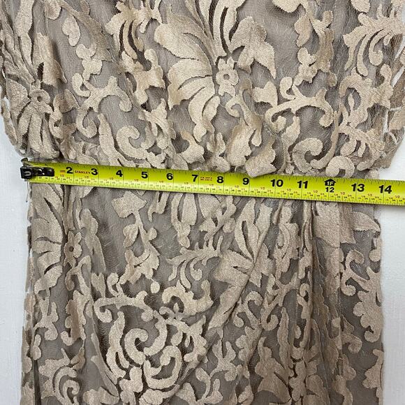 Tadashi Shoji Women's Lace Overlay Blouson Cocktail Dress Taupe Sand Size 4 - Picture 10 of 12